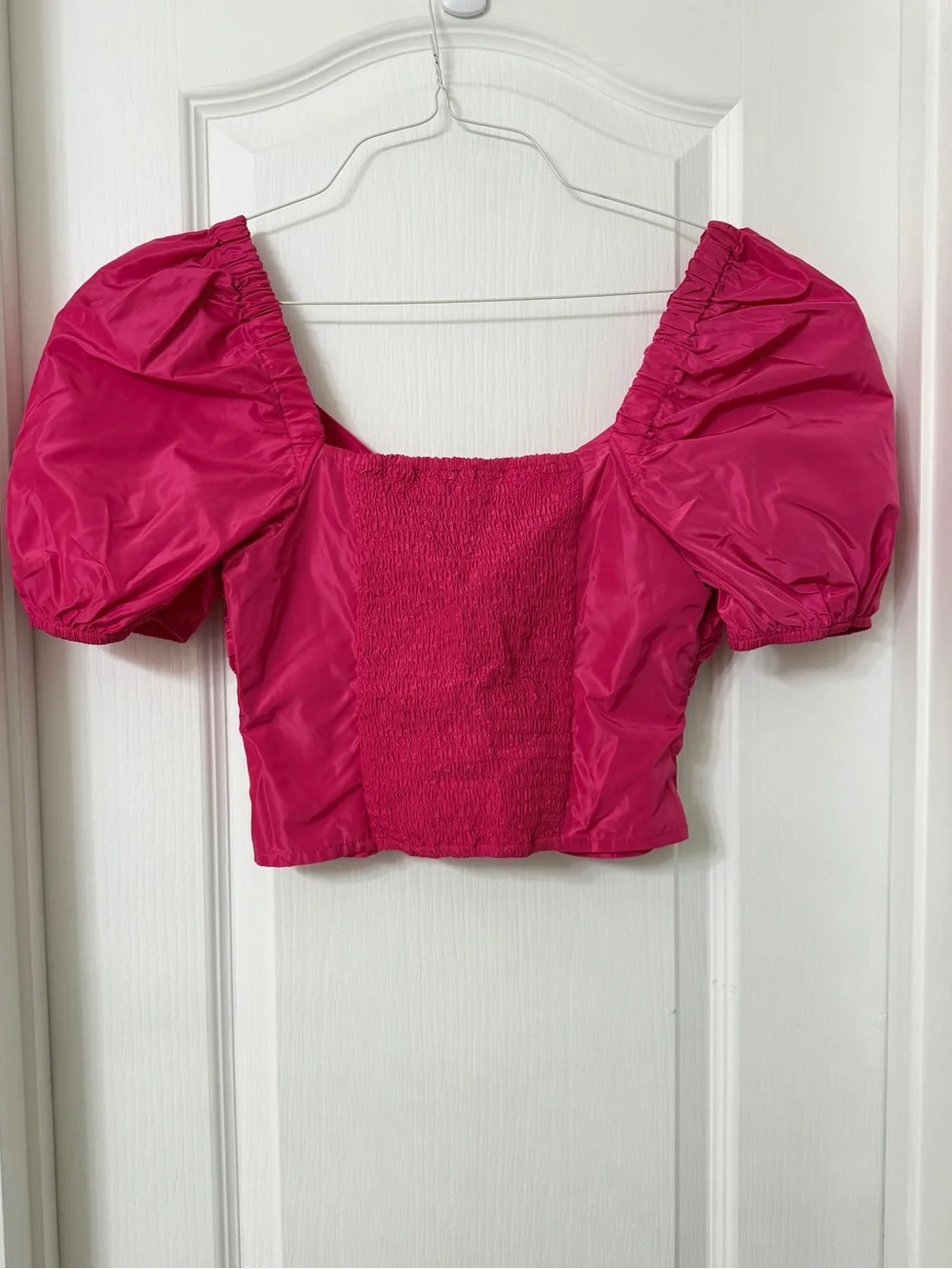 Loft Hot Pink Puff Sleeve Twisted Sweetheart Neckline Top Side Zipper Size 00P